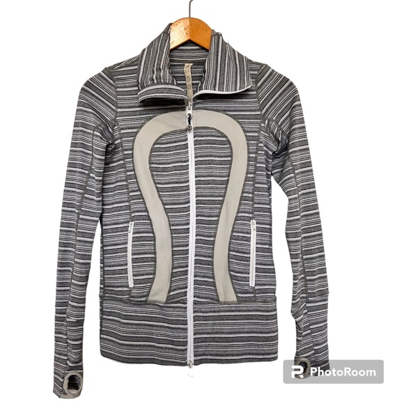 Lululemon Woman White Gray Striped Zipper Up Jacket Size 4 - Picture 3 of 16
